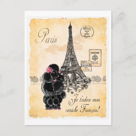 Black Poodle French Paris Eiffel Tower Briefkaart (Voorkant)