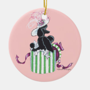 Black Poodle Hatbox Retro-versiering Keramisch Ornament