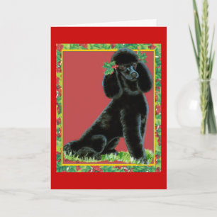 Black Poodle Kerstmis Holly Art-cadeaus & -kaarten Feestdagen Kaart