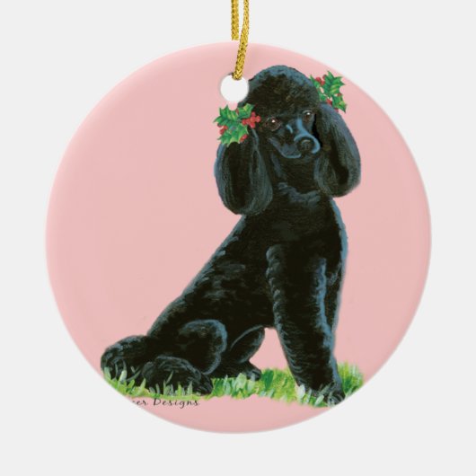 Black Poodle n Holly Kerstboom Ornament (Voorkant)