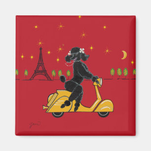 Black Poodle Paris Scooter Tour Eiffel Magnet