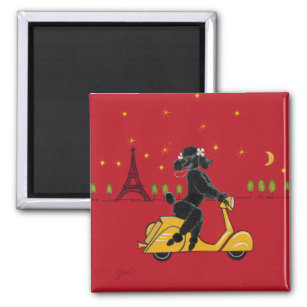 Black Poodle Paris Scooter Tour Eiffel Magnet