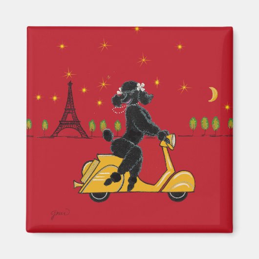 Black Poodle Paris Scooter Tour Eiffel Magnet (Devant)