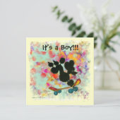 Black Poodle Scooter Baby Boy Faire-part (Debout devant)