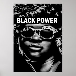 Black Power Afro Schoonheidsvrouw Portret (AI + Hu Poster
