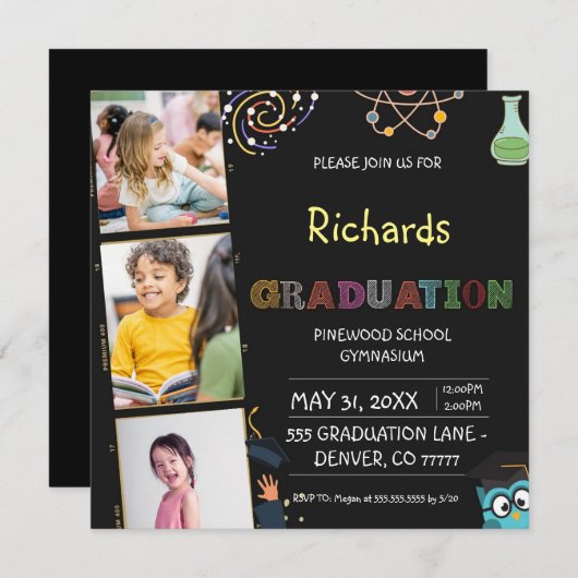 Black pre k afstuderen uitnodiging (Voorkant / Achterkant)