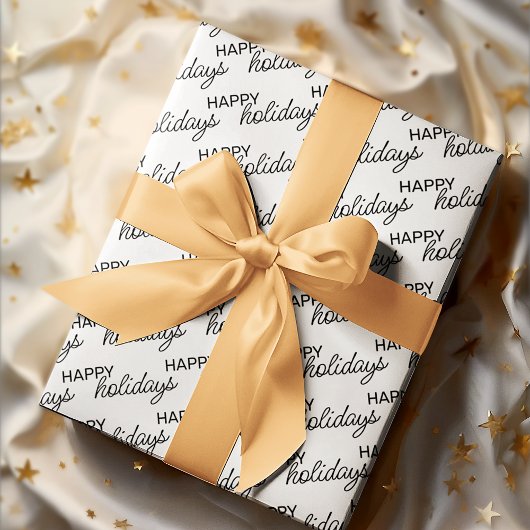 Black Prettige feestdagen Wordart Pattern on White Cadeaupapier