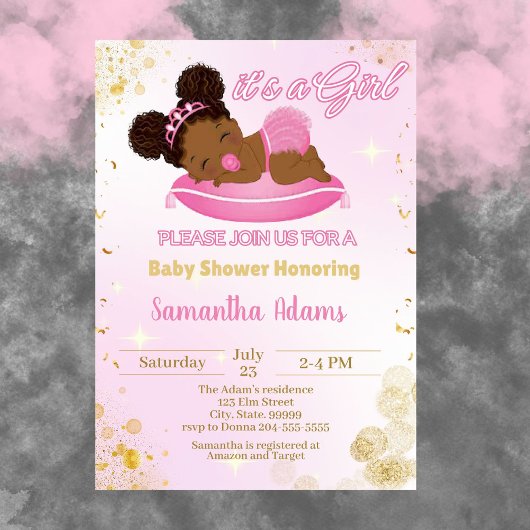 Black Princess Baby shower Invitation Kaart