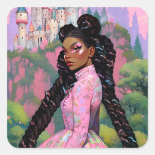 Black Princess Fantasy Kunst Vierkante Sticker