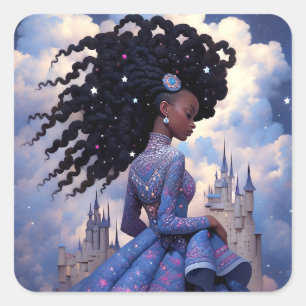 Black Princess Fantasy Kunst Vierkante Sticker