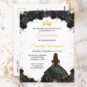 Black Princess Floral Quinceañera Briefkaart