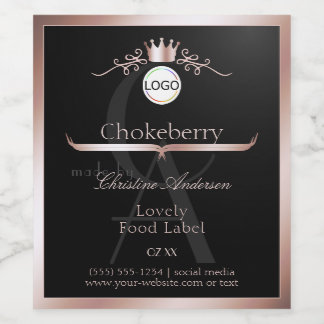 Black Product Label Rose Gold Frame Logo Monogram Wijn Etiket
