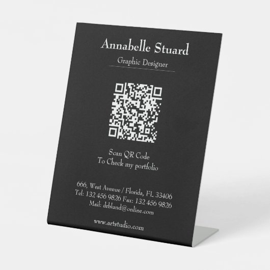 Black Professional Service Reservering QR-code Reclamebord Met Voetstuk (Voorkant)