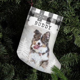 Black Pset Rustic Pine Trees Dog Bone Pet Photo Kleine Kerstsok
