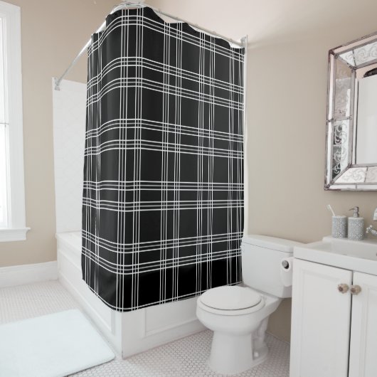 Black Pset Tartan Shower Curtain Douchegordijn (In situ)