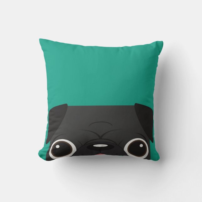 Black Pug-Blauwgroen Pillow Kussen (Voorkant)