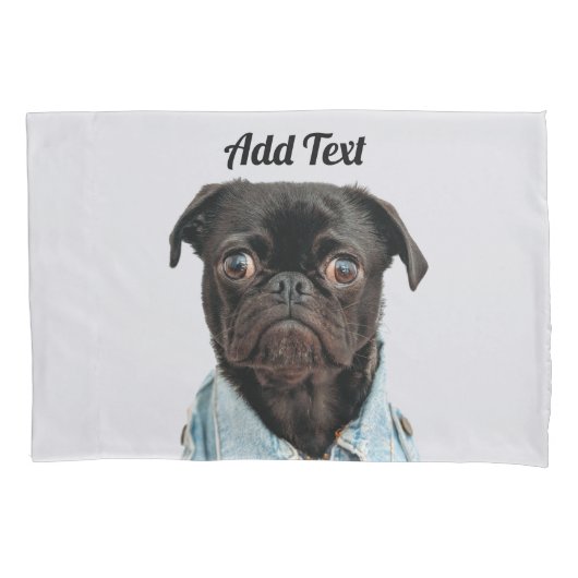 Black Pug Dog Add Text Kussensloop (Voorkant)