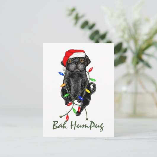 Black Pug Dog Bah Humpug Funny Kerstmis Briefkaart (Staand voorkant)