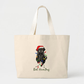 Black Pug Dog Bah Humpug Funny Kerstmis Grote Tote Bag