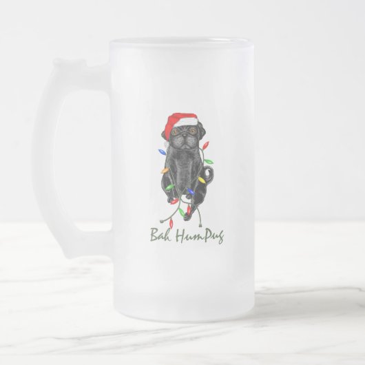 Black Pug Dog Bah Humpug Funny Kerstmis Matglas Bierpul (Links)