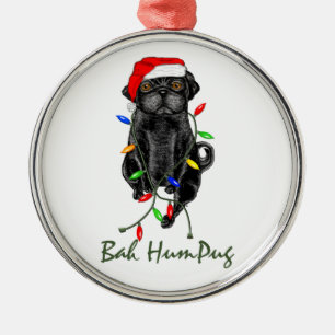Black Pug Dog Bah Humpug Funny Kerstmis Metalen Ornament