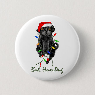 Black Pug Dog Bah Humpug Funny Kerstmis Ronde Button 5,7 Cm