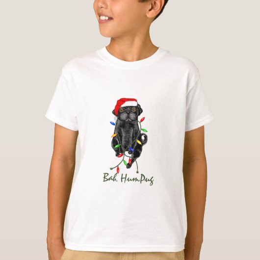 Black Pug Dog Bah Humpug Funny Kerstmis T-shirt (Voorkant)