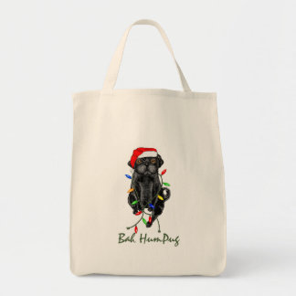 Black Pug Dog Bah Humpug Funny Kerstmis Tote Bag