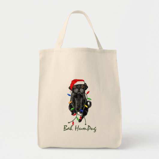 Black Pug Dog Bah Humpug Funny Kerstmis Tote Bag (Voorkant)