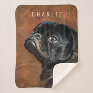 Black Pug Dog Sherpa Deken