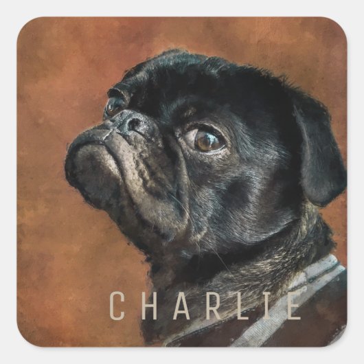 Black Pug Dog Vierkante Sticker (Voorkant)