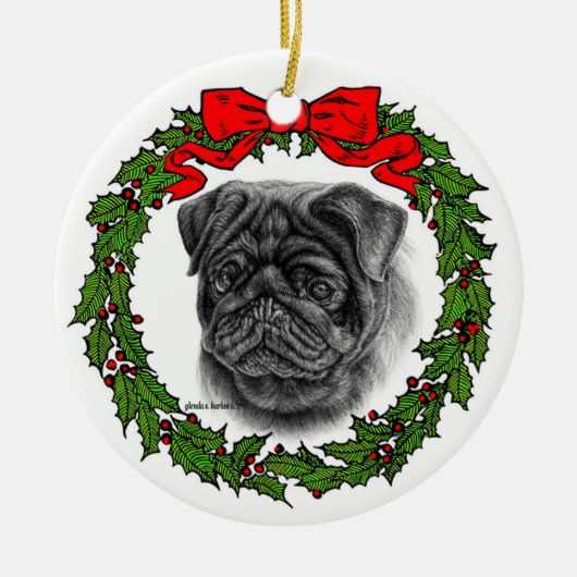 Black Pug Drawing by Glenda S. Harlan Keramisch Ornament (Voorkant)
