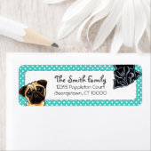 Black Pug Fawn Pug Up Down Blauwgroen Stippen Etiket (Insitu)