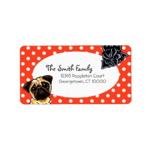 Black Pug Fawn Pug Up Down Red Stippen Etiket