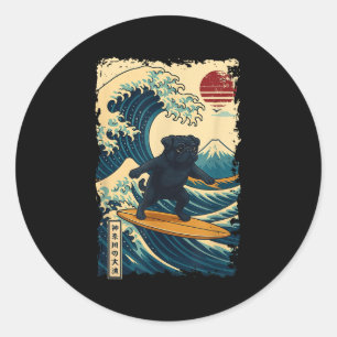 Black Pug Japans Kanagawa Wave Surfen Japan Mom Ronde Sticker