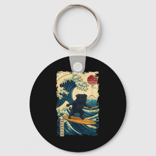 Black Pug Japans Kanagawa Wave Surfen Japan Mom Sleutelhanger