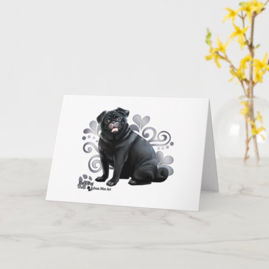 Black Pug Kaart (Gele Bloem)