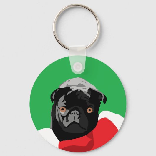 Black Pug Kerstmis Sleutelhanger (Voorkant)