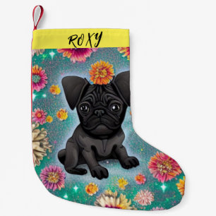 Black Pug kerststaart met naam. Kleine Kerstsok
