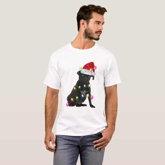 Black Pug Light Kerstmis, kerstlicht T-shirt (Voorkant volledig)