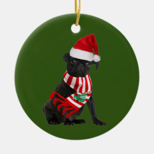 Black Pug met Pet schaatskerst Keramisch Ornament