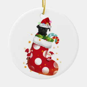 Black pug met Pet Socket-kerst Keramisch Ornament