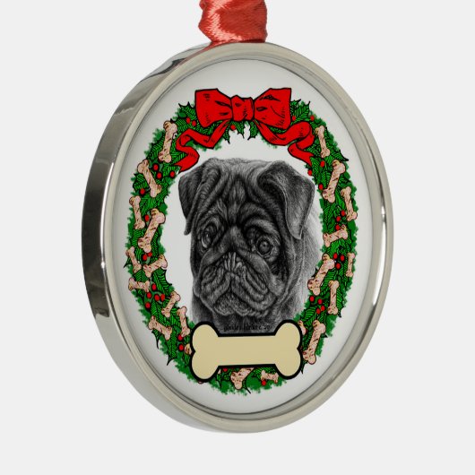 Black Pug Ornament - Personeel met naam of datum (Rechts)
