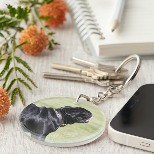 Black Pug Panting tijdens het lopen Sleutelhanger (Voorkant Rechts)
