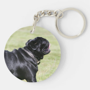 Black Pug Panting tijdens het lopen Sleutelhanger