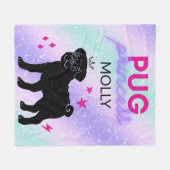 BLACK" PUG PRINCESS" FLEECE BLANKET PERSONALISEERD DEKEN (Voorkant (Horizontaal))