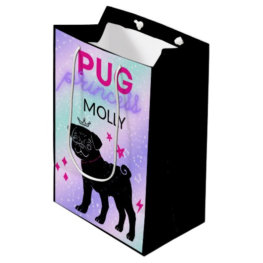 BLACK" PUG PRINCESS" MEDIUM CADEAUZAKJE (Voorkant Gekanteld)
