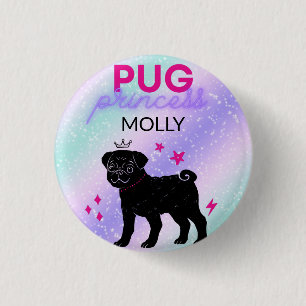 BLACK" PUG PRINCESS" RONDE BUTTON 3,2 CM