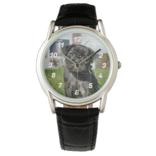 Black Pug Puppy Horloge