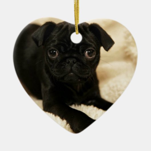 Black Pug Puppy Keramisch Ornament (Voorkant)